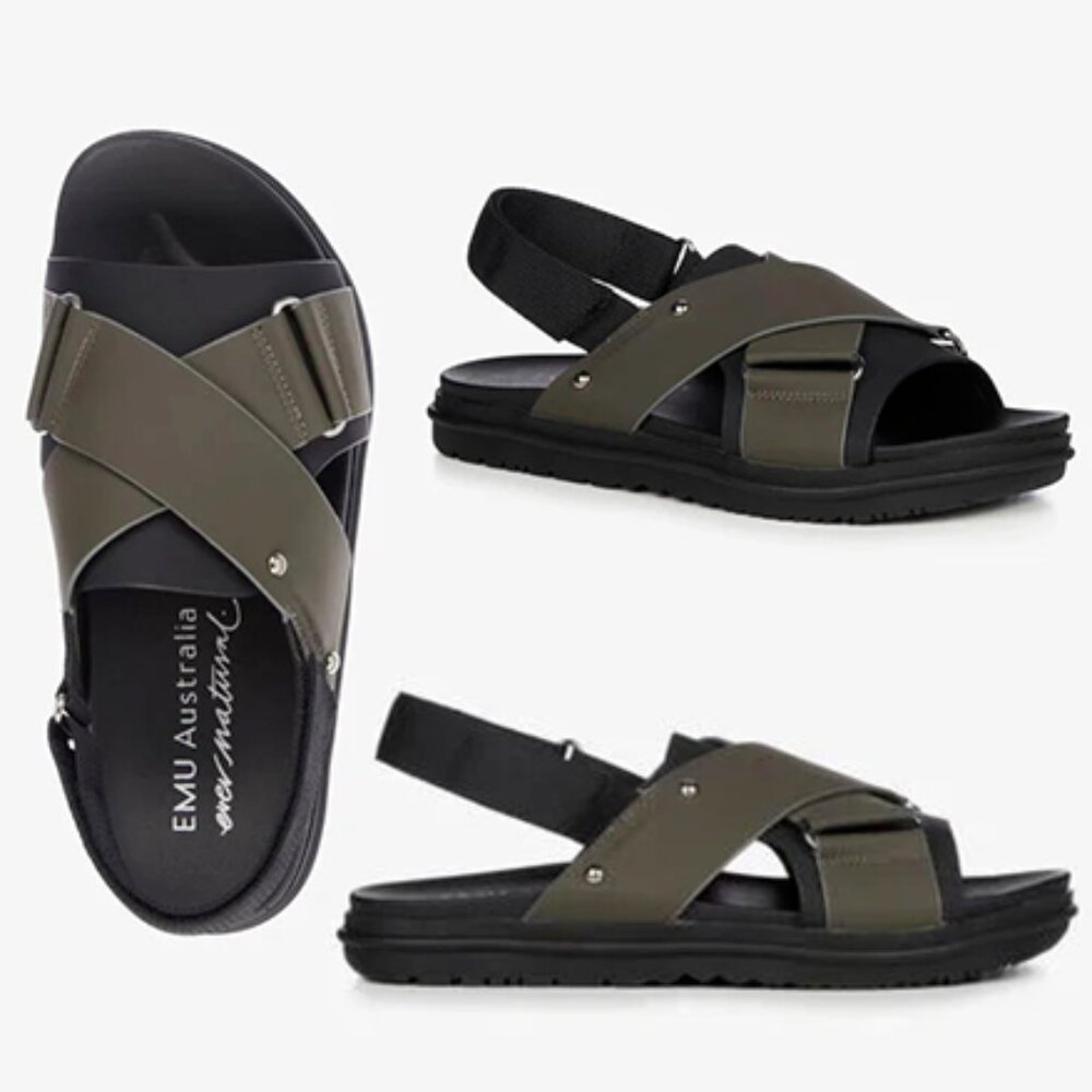 EMU Australia Lyrebird 2.0 Flat Utility Sandal in Olive Green & Black 6 37 EUC